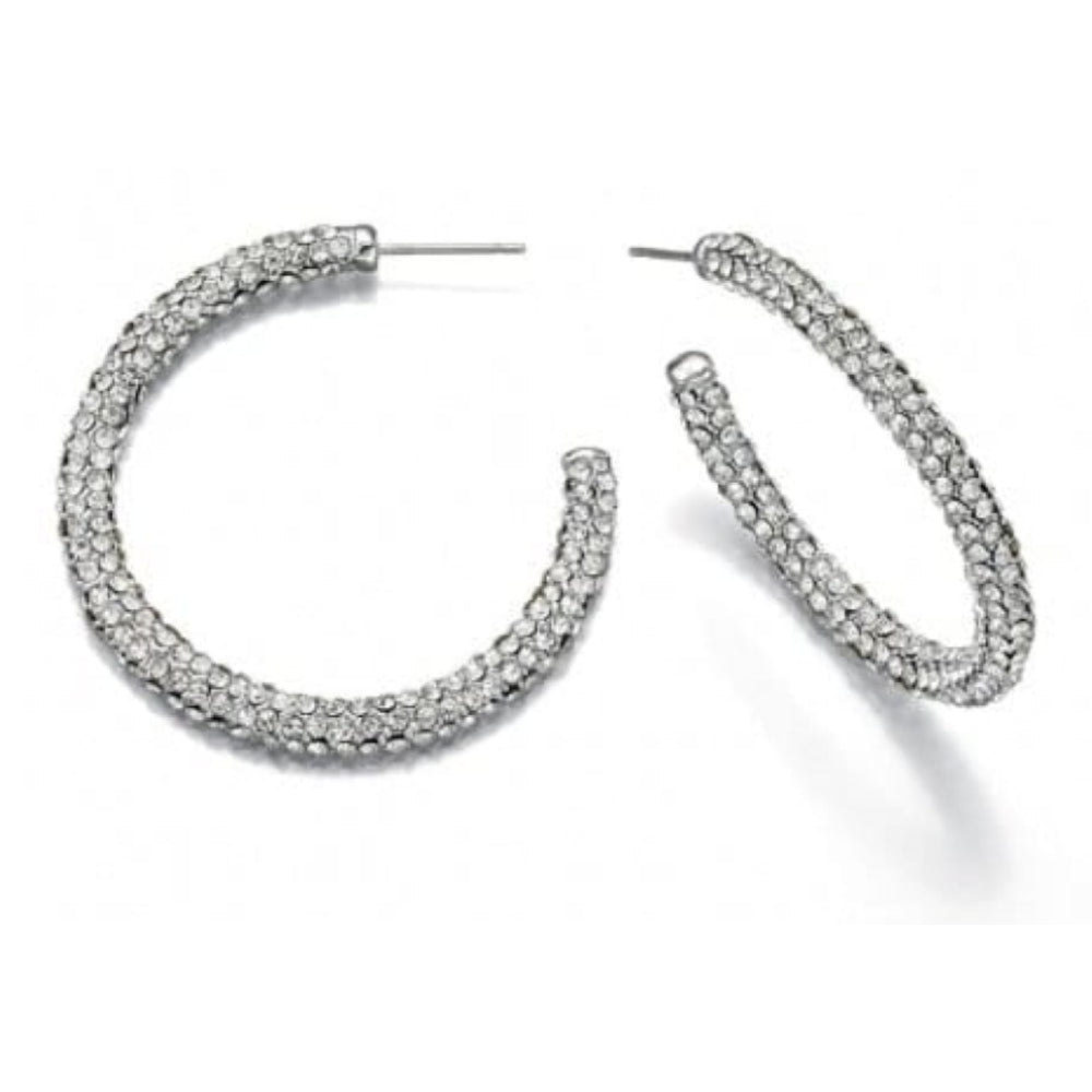 Ladies Clear Crystalised Pave Hoop Earrings