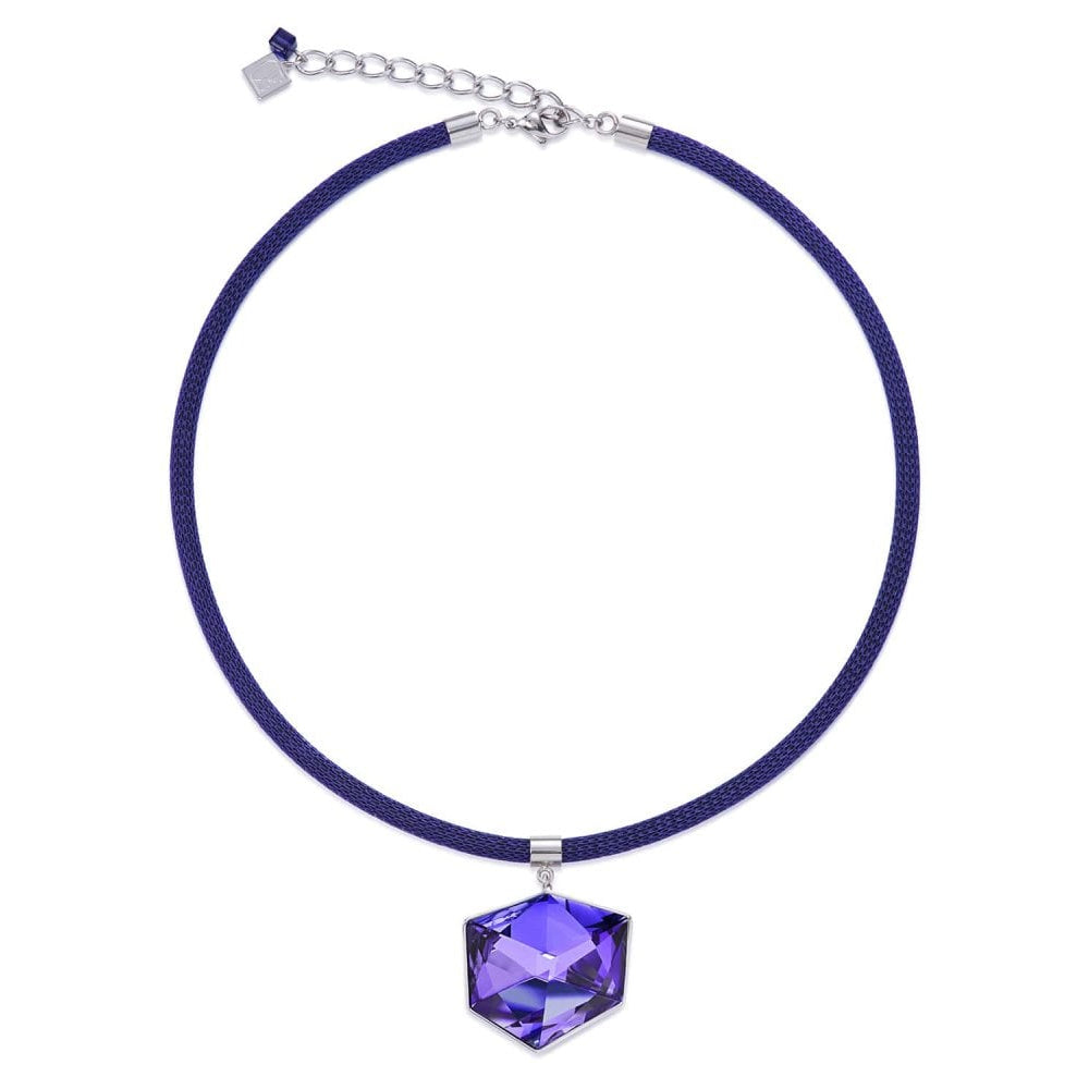 Violet Crystal & Enameled Mesh Chain Necklace