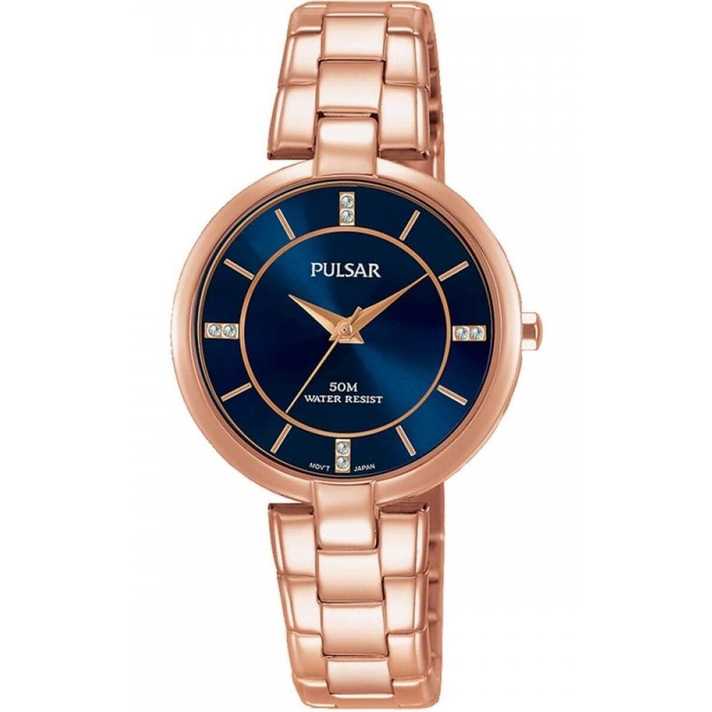 Rose Gold Plated Bracelet Strap & Case With Blue Stone Indexing Dial Ladies Watch