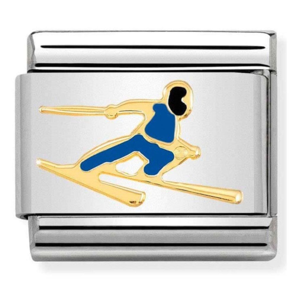 Composable Classic 18k Gold & Blue Skier Steel Charm