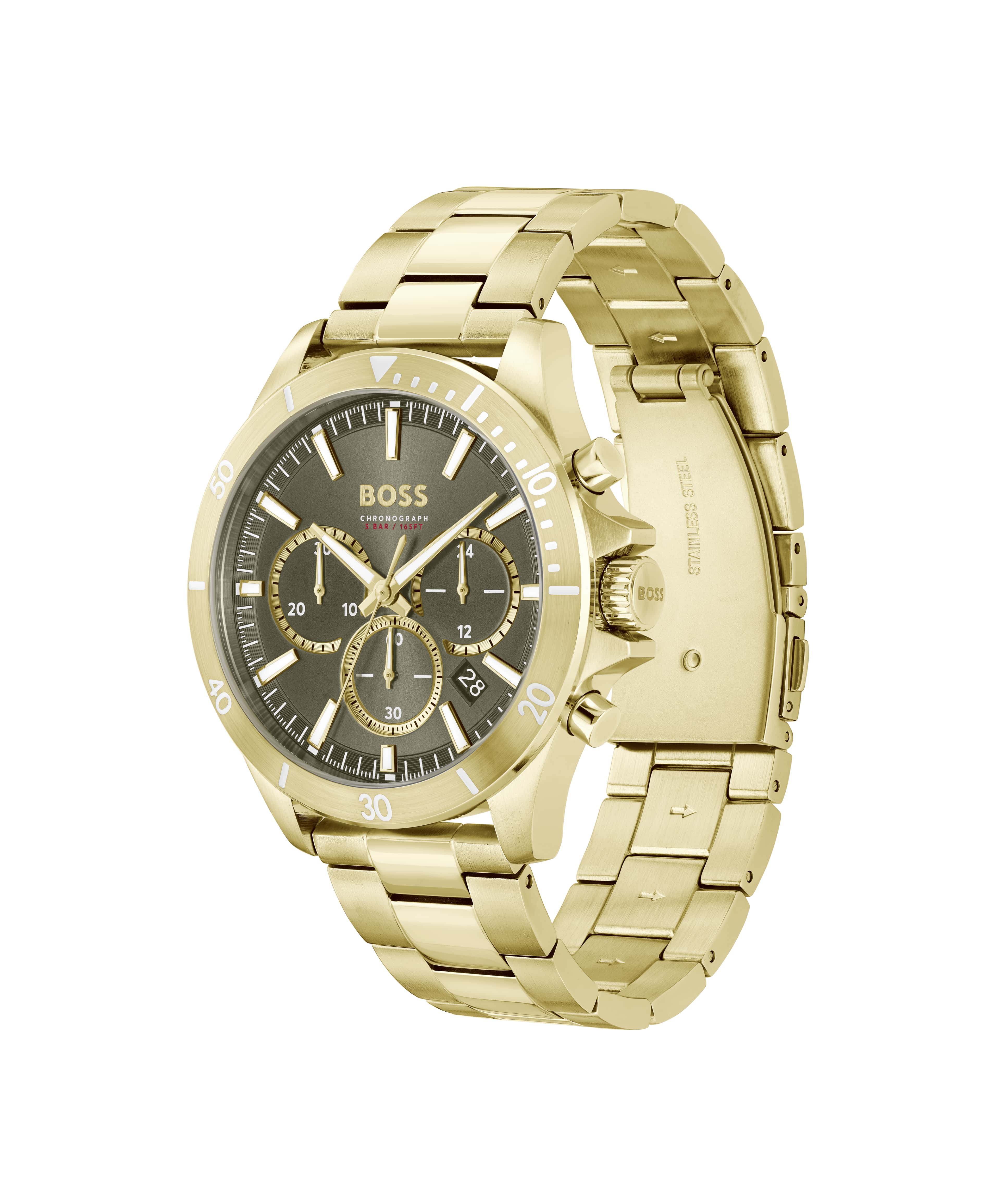 Troper Olive Green Chronograph Dial & Gold IP Bracelet Strap Watch