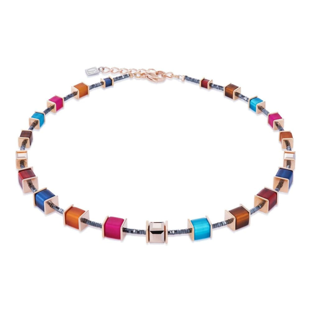 Multicolour Winter 2 Geo Cube & Rose Gold Necklace