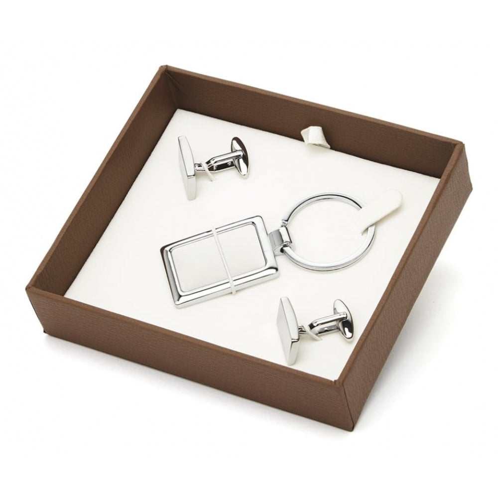 Rectangular Cufflink & Keychain Men's Gift Set