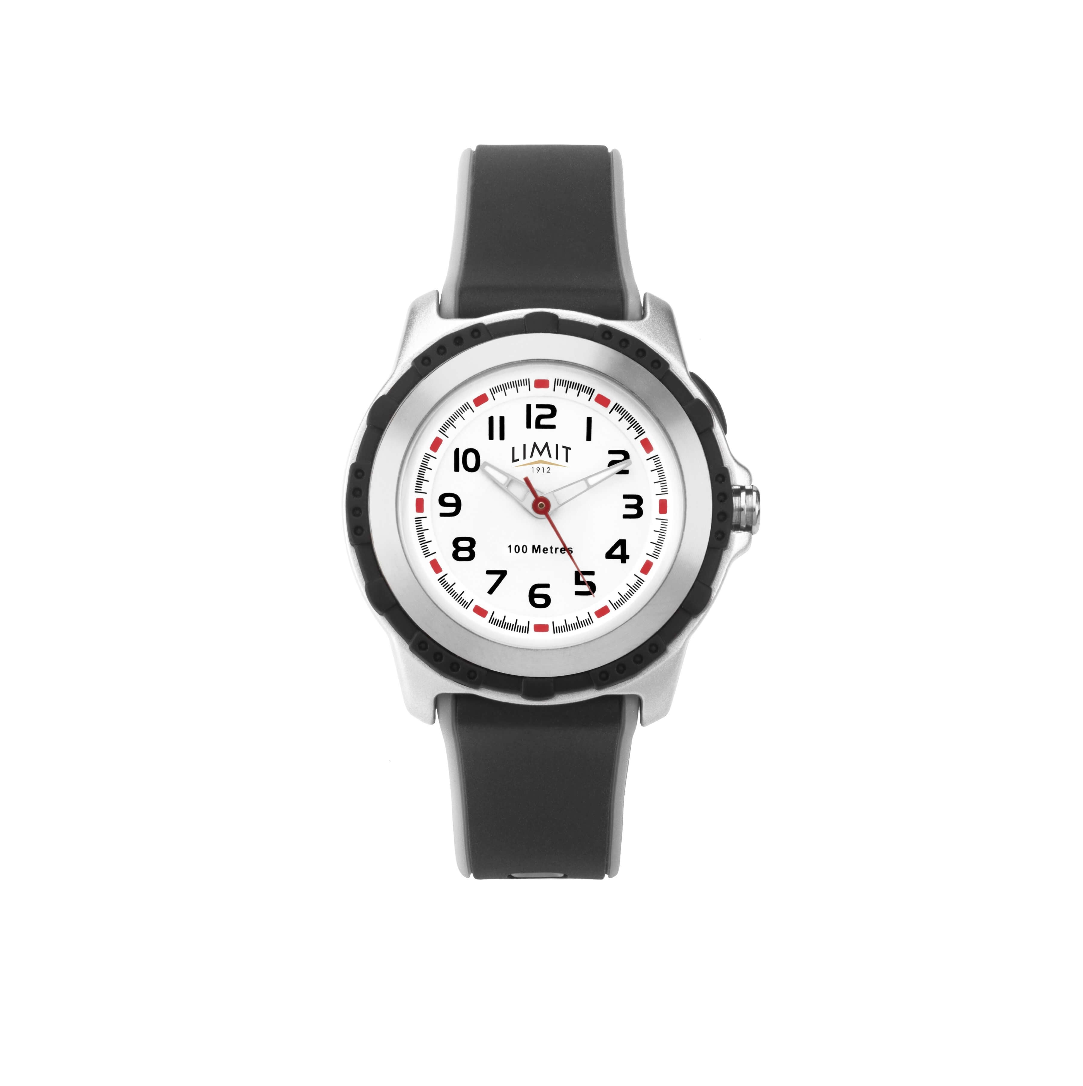 Kids Black & Grey Strap With White Dial Plastic Watch