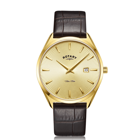Gents Leather Strap Gold Plate