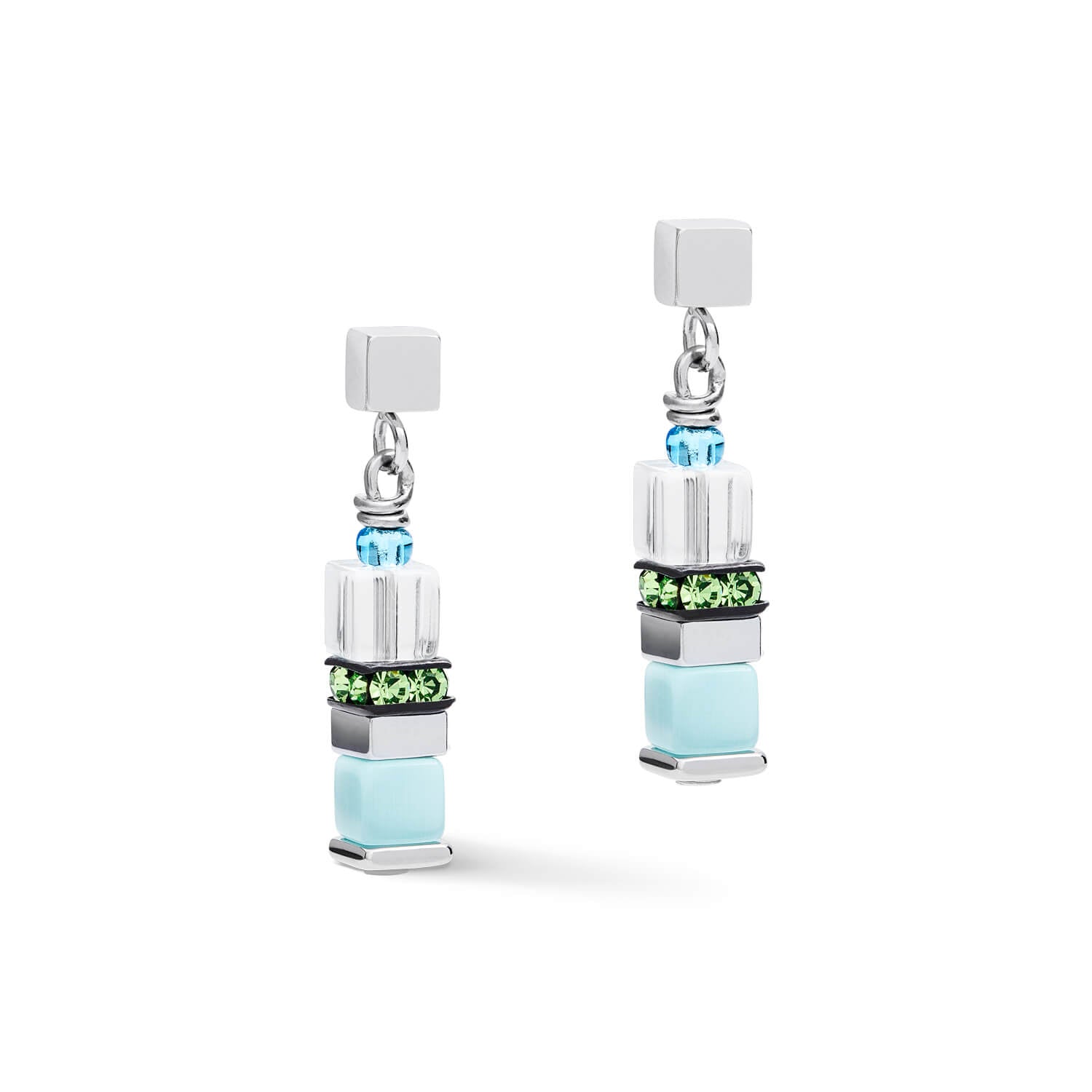 Rhinestone Multicolour Pastel-Silver Geo Cube Earrings With Stickpin