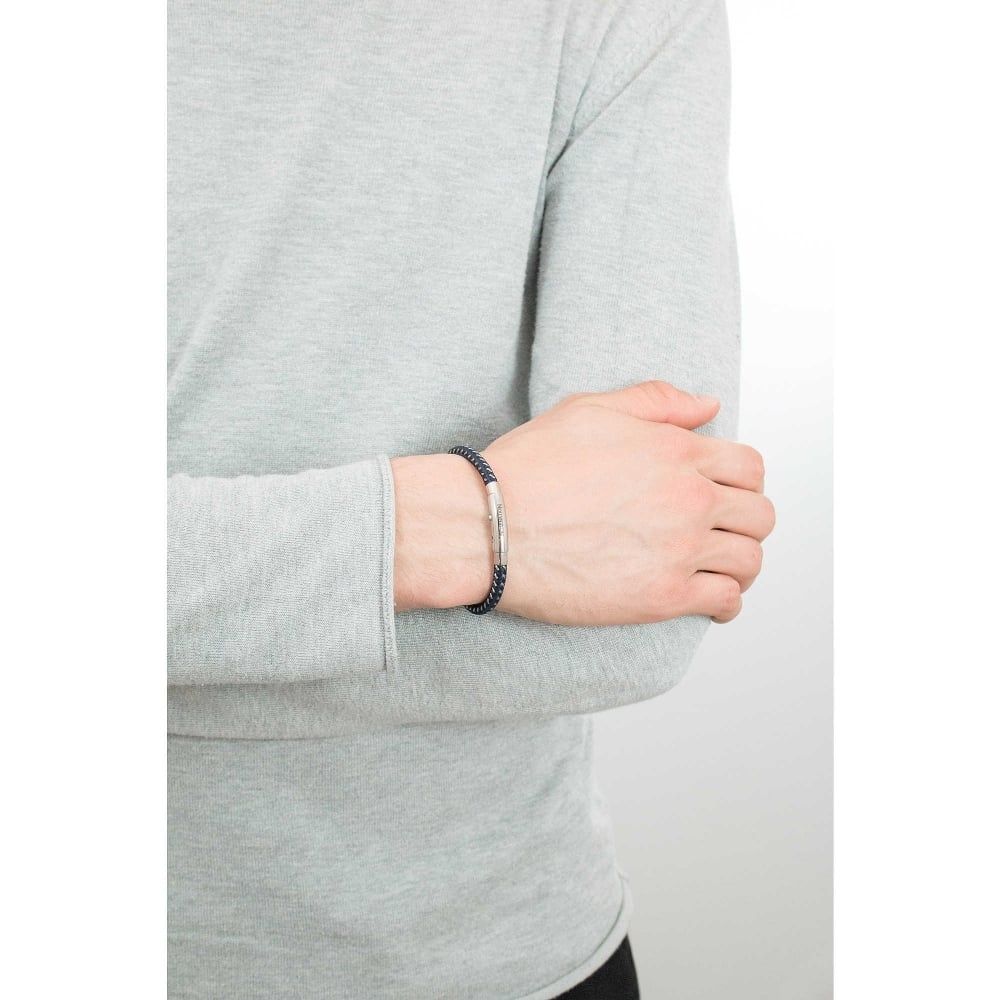 Tribe Stainless Steel & Blue Fabric Bracelet