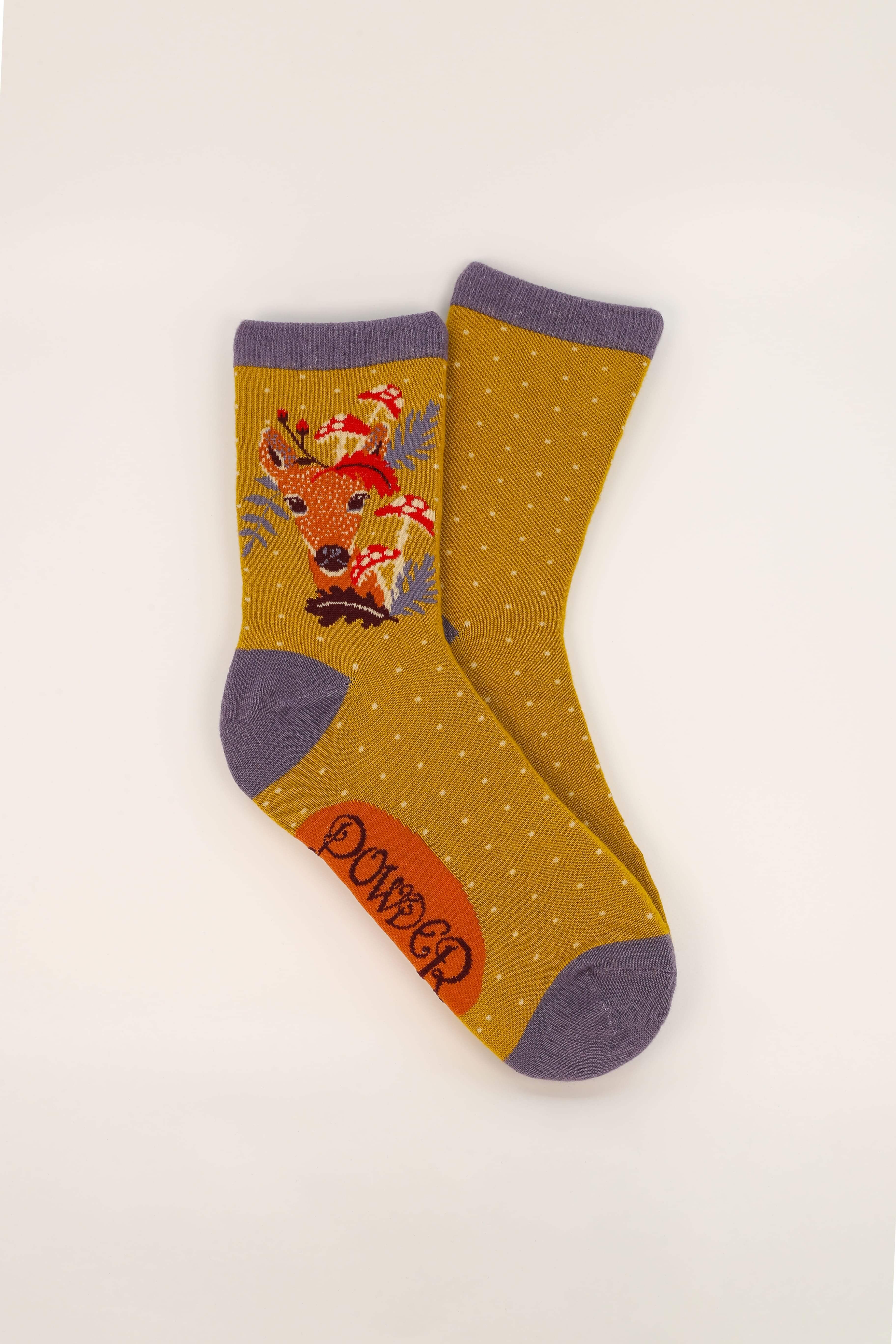 Doe With Toadstools Ankle Socks - Mustard
