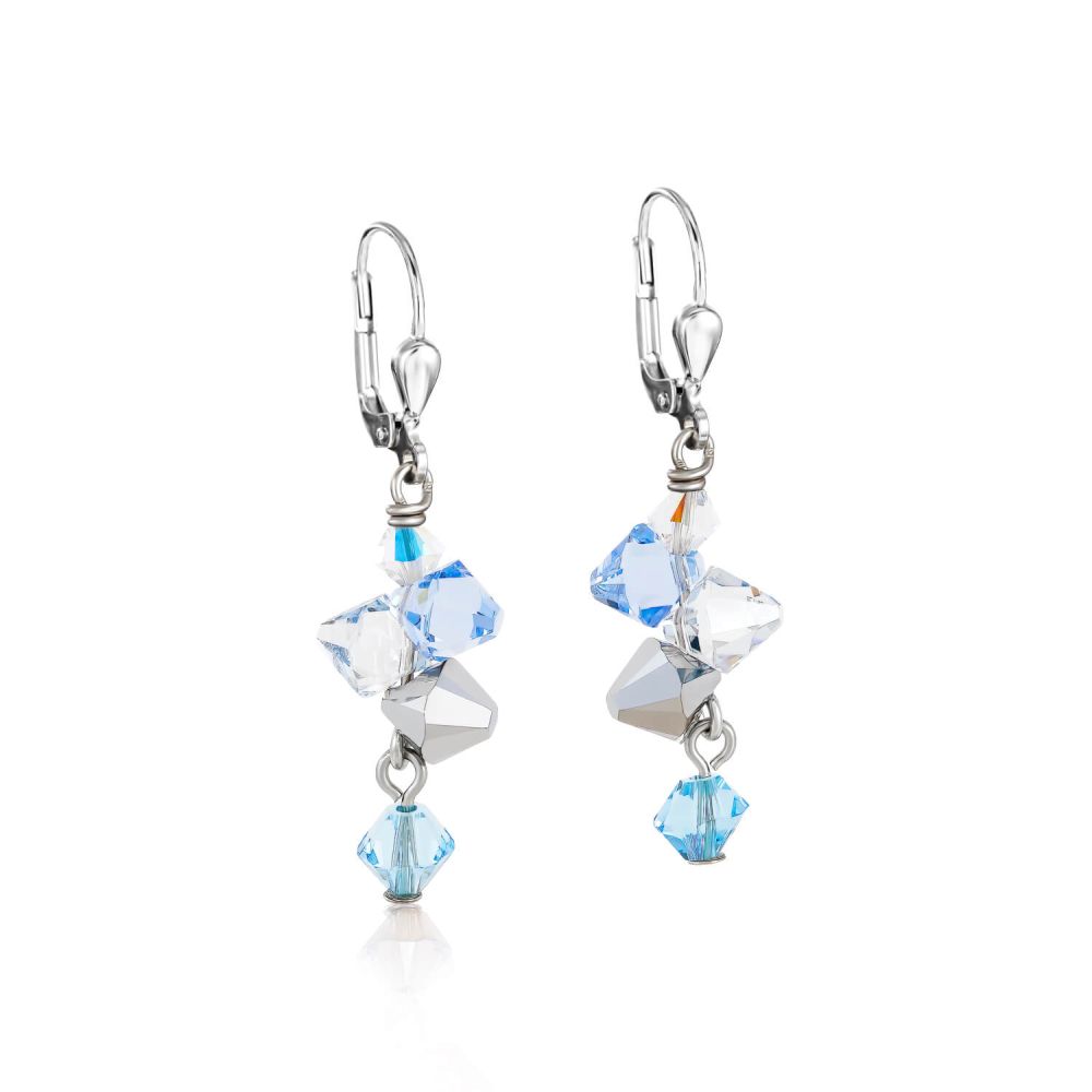 Light Blue Swarovski Crystals & Stainless Steel Pierced Earrings