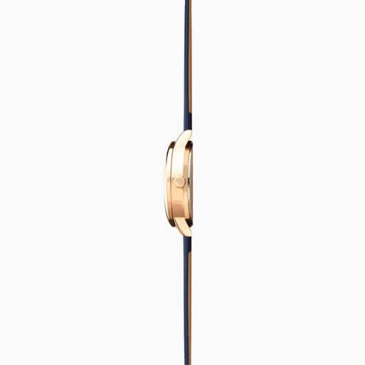 Rose Gold Case With Blue Dial & PU Strap Ladies Classic Watch