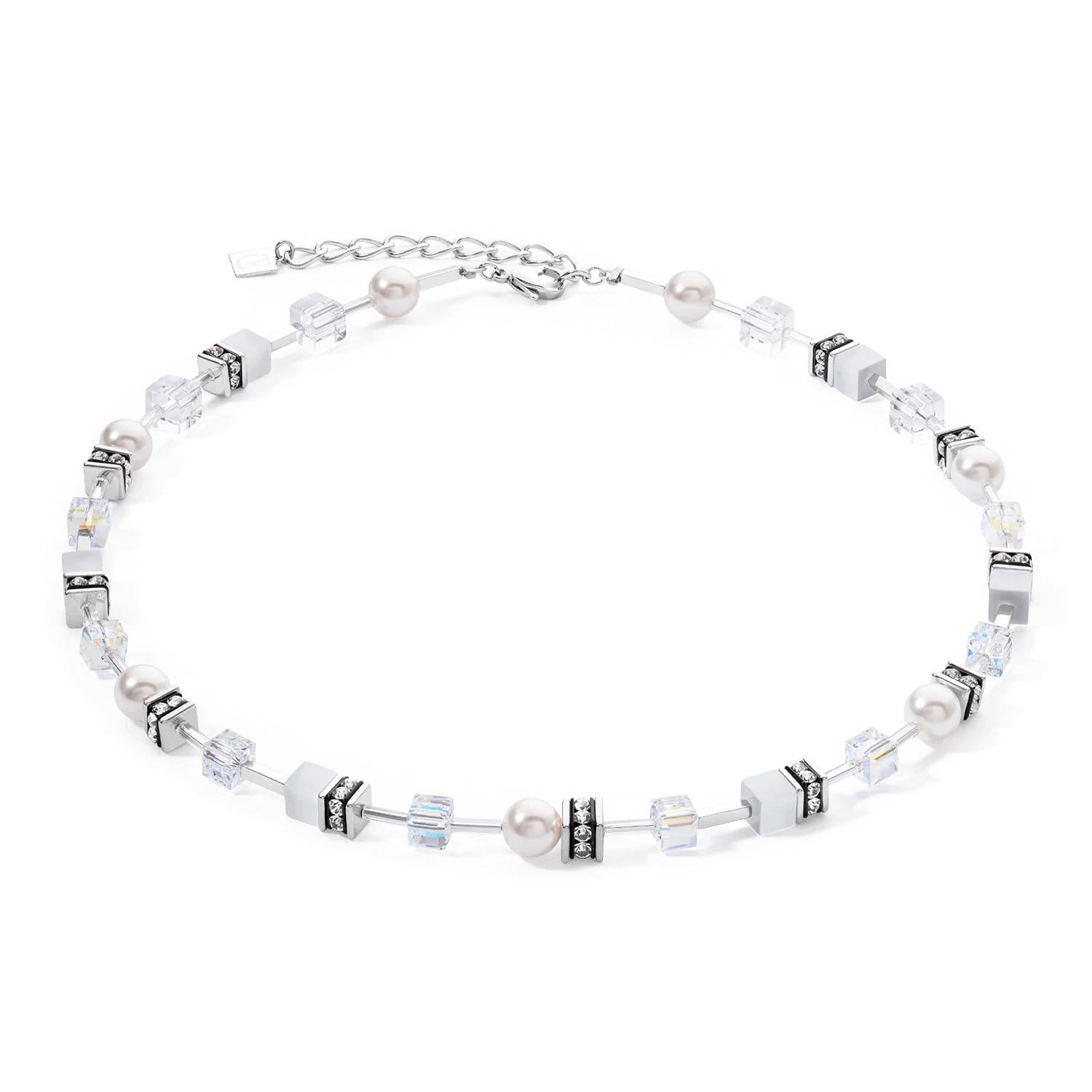 GeoCUBE Iconic Pearl Mix Silver-White Necklace