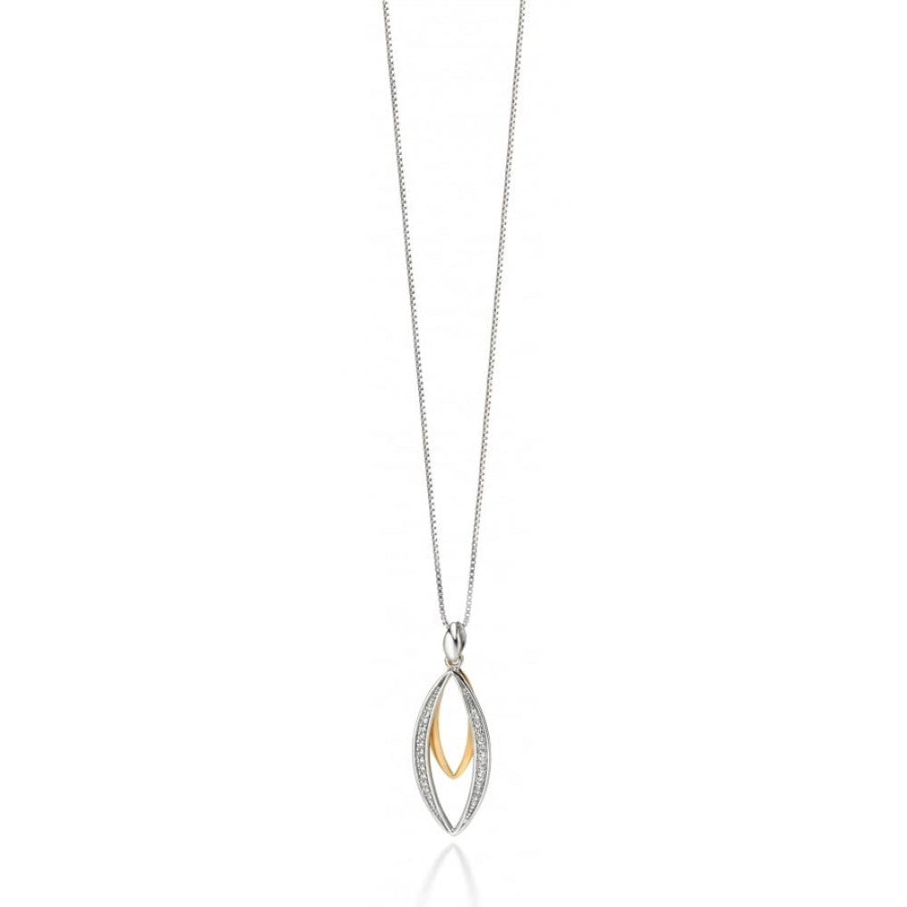 Silver & Yellow Gold Plated Double Marquise Pendant With CZ Pave