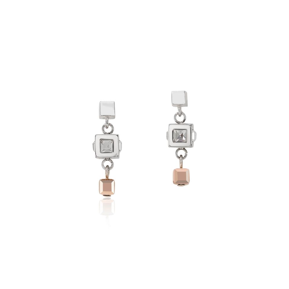 Cluster Silver-Rose Gold Geo Cube Earrings