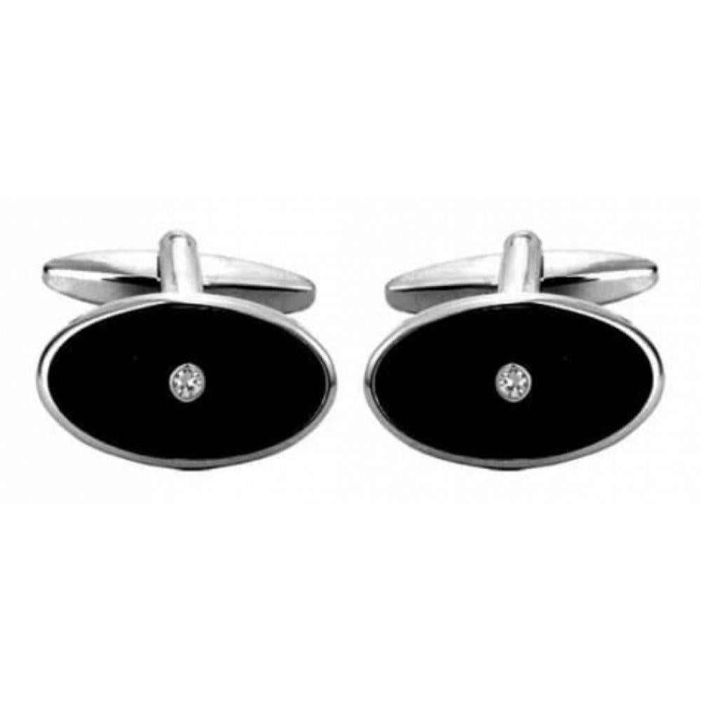 Oval Black Enamel & Crystal Cufflinks