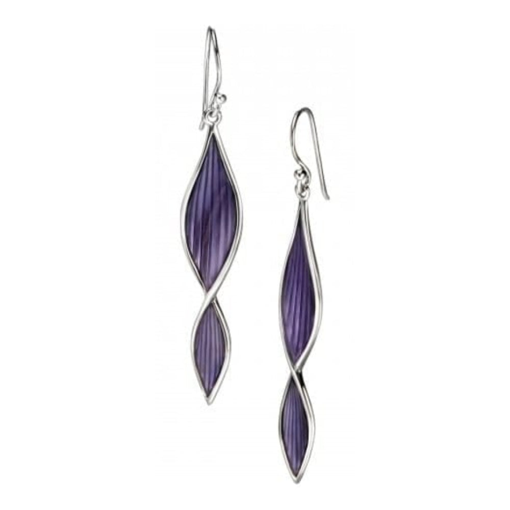 Ladies Silver Purple Enamel Twist Earrings