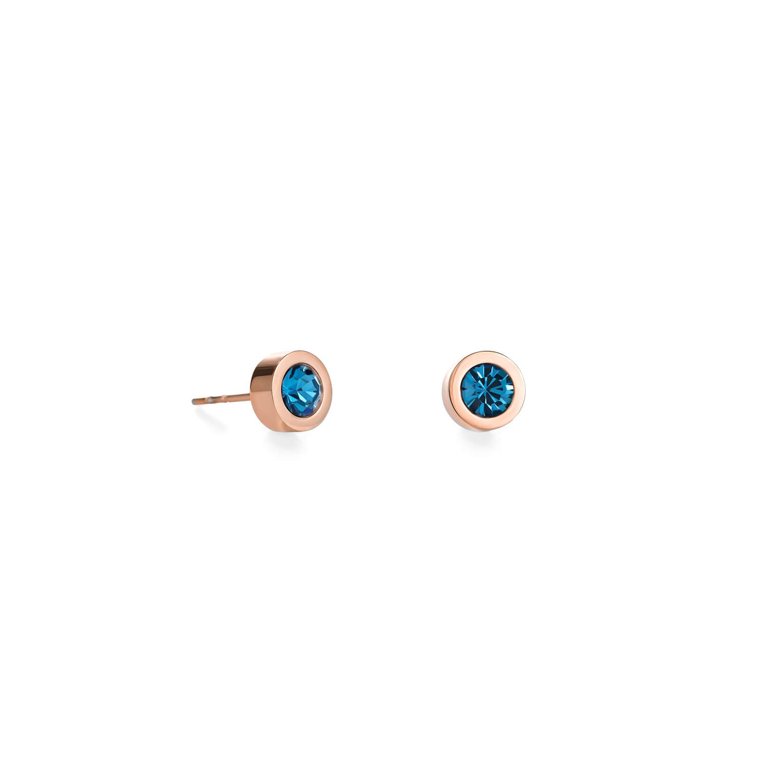 Rose Gold Plated Petrol Crystal Round Earrings With Stickpin