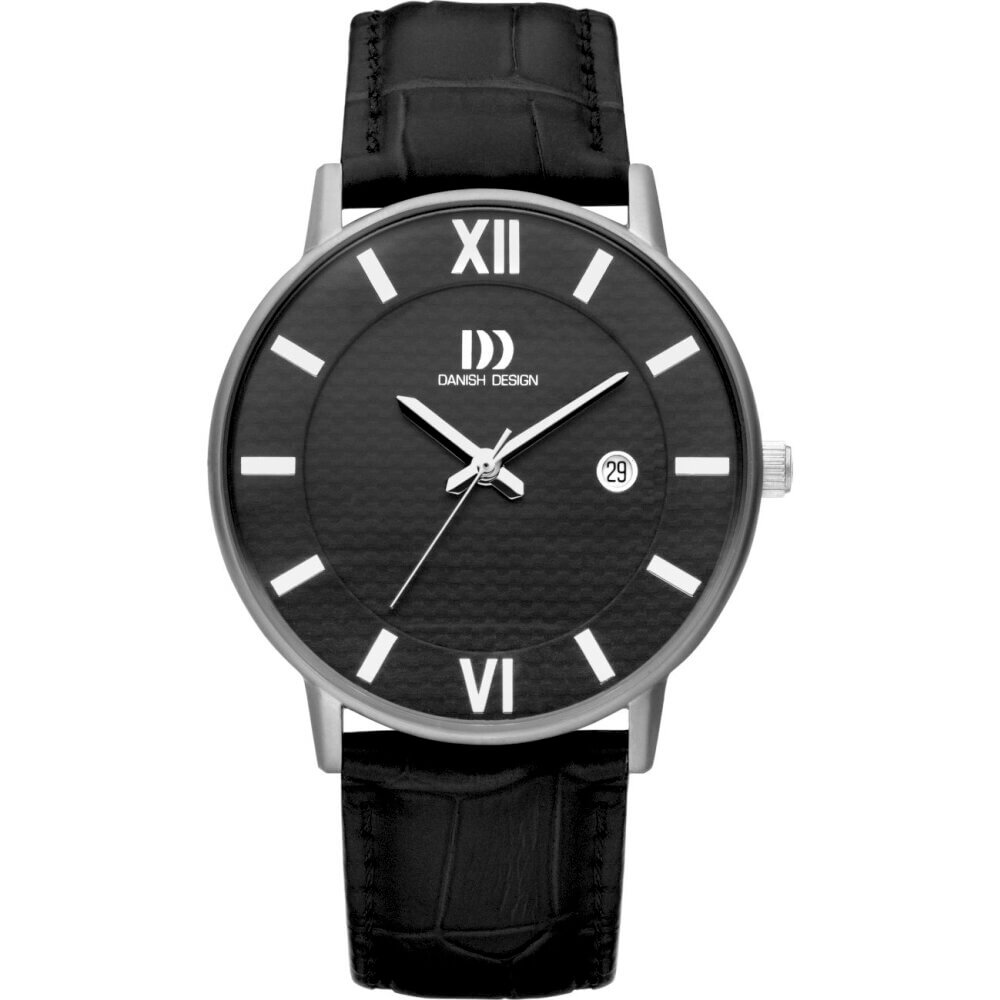 Titanium Dial & Black Leather Strap Gents Wristwatch