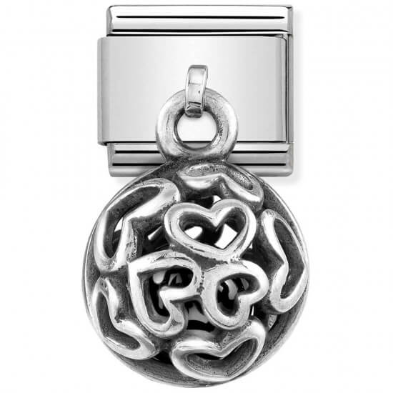 Composable Classic Charms Round Cages Hearts Black Agate Link