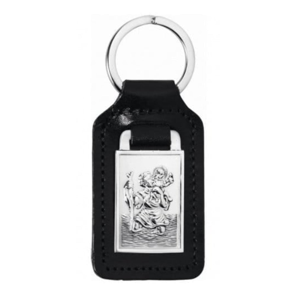 Sterling Silver & Leather St Christopher Keyring