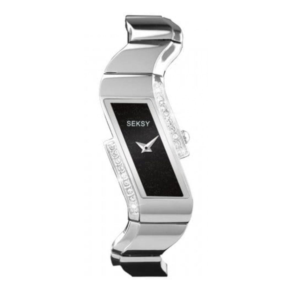 Ladies Wave Polished Stainless Steel/Black Stone Bracelet Watch