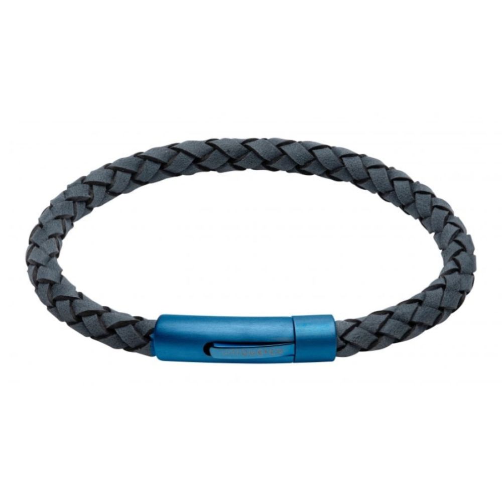 Antique Blue Leather Bracelet with Matte Blue IP Plated Steel Clasp