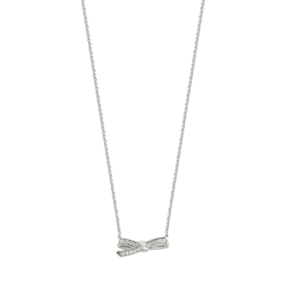 Sterling Silver Small BOW Pendant With Cubic Zirconia Long Necklace