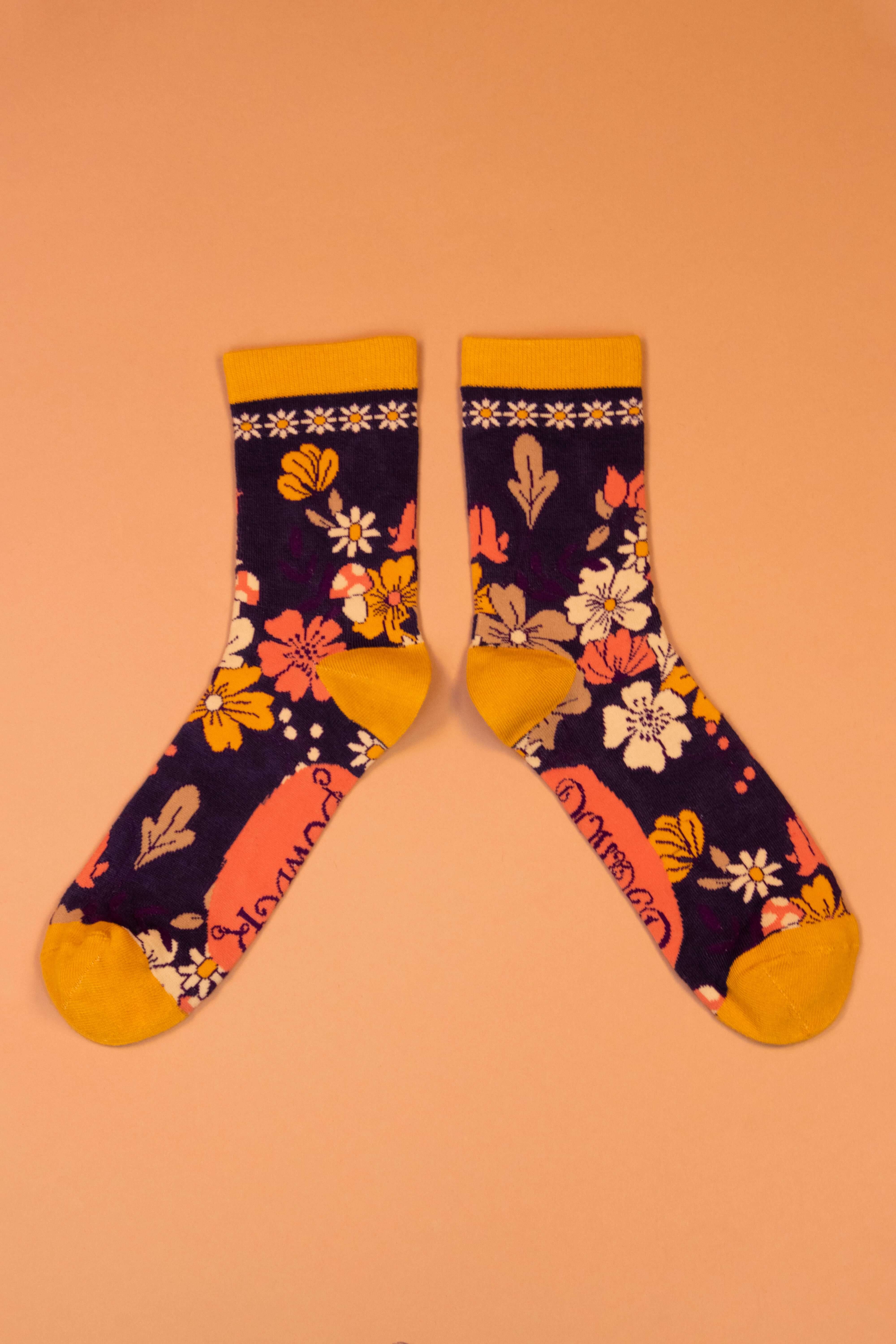 Floral Ankle Socks- Navy