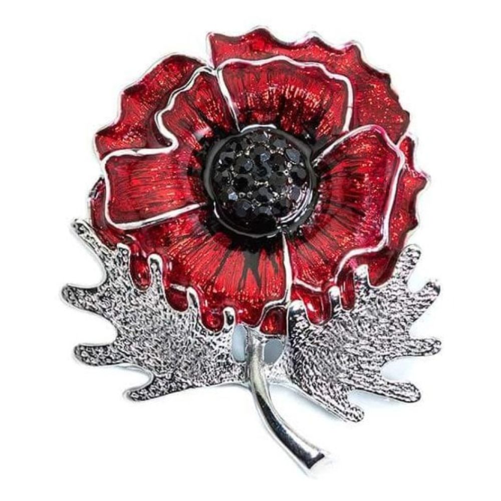 Large Poppy On Stem Brooch