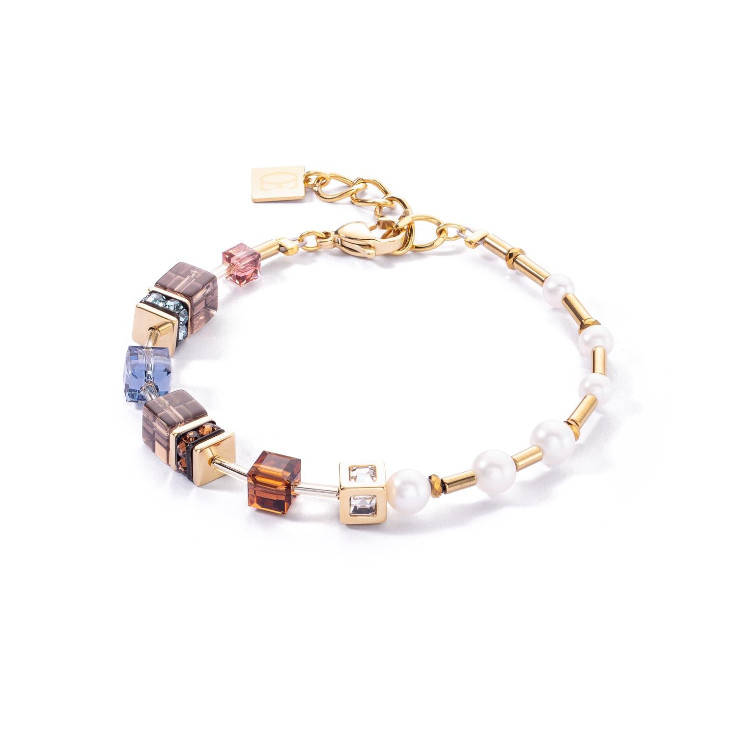 GeoCUBE Fusion Precious Pearl Mix Gold Autumn Bracelet