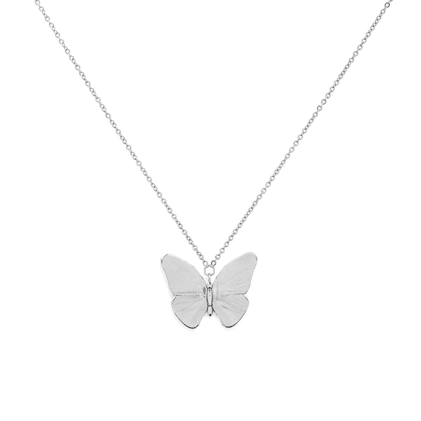 SS Butterfly With Etched Detail Necklace