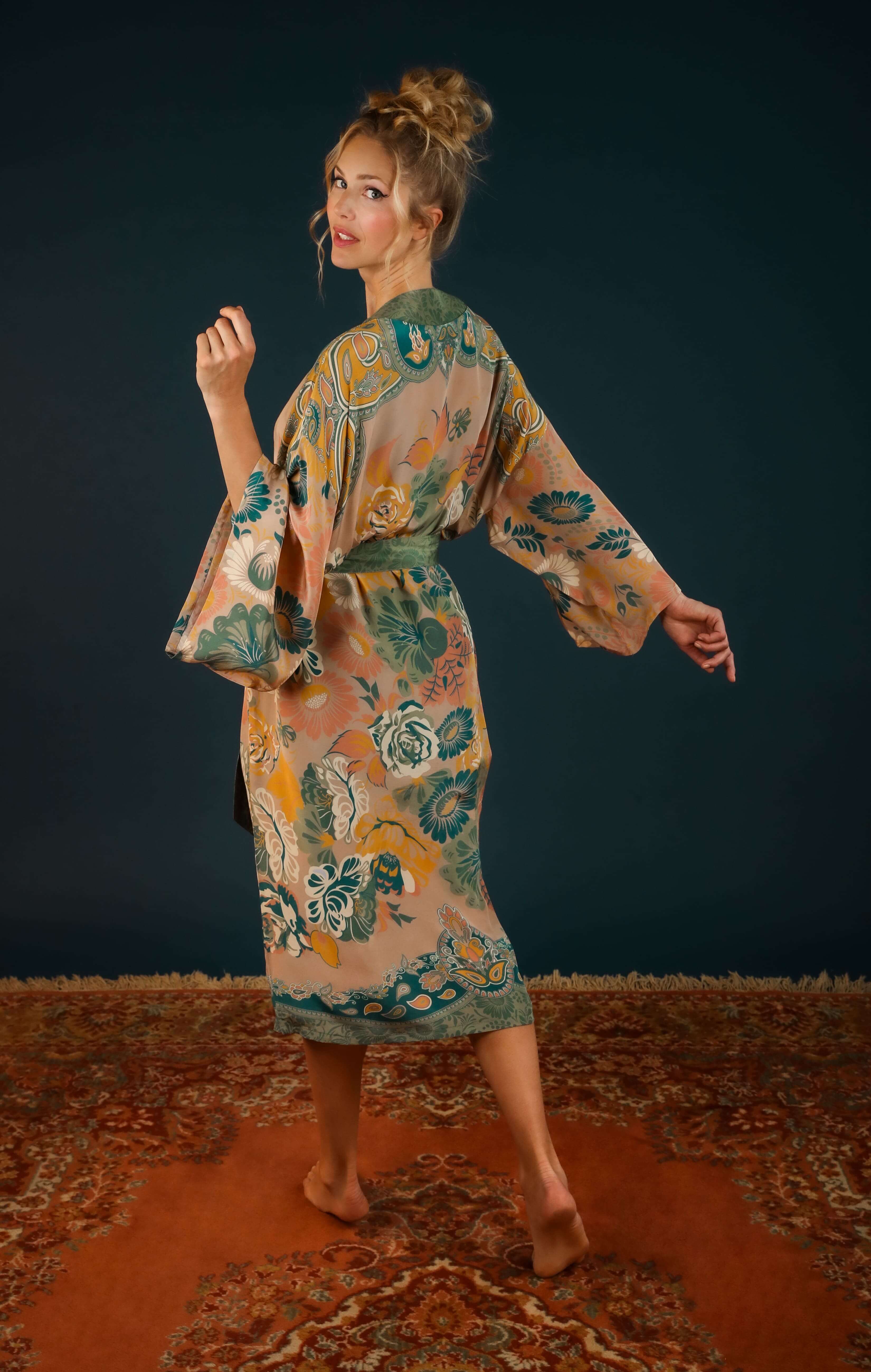 Luxury Kimono Gown Folk Art Floral- Petal