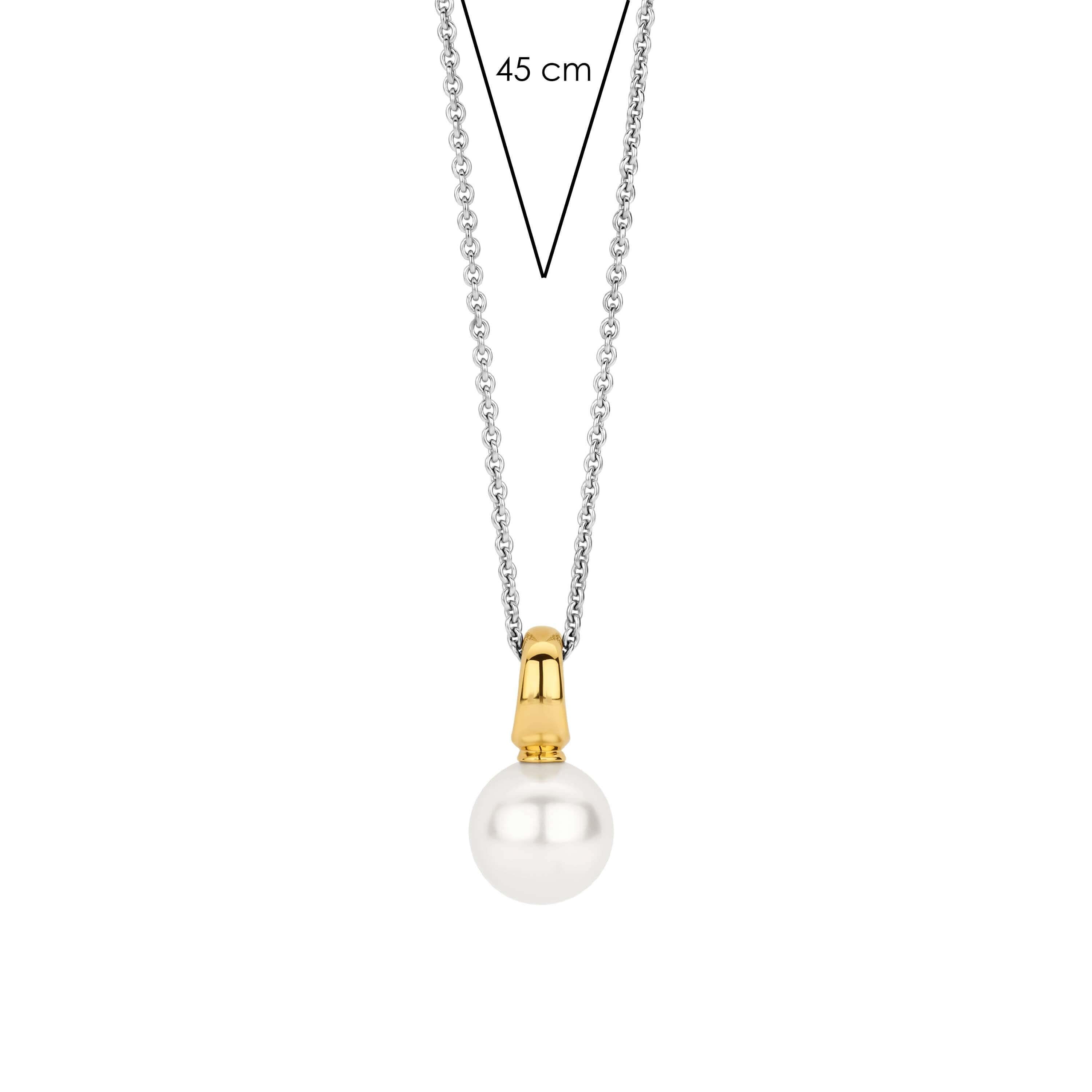 White Pearl With GP Hook Pendant & Silver Chain Necklace