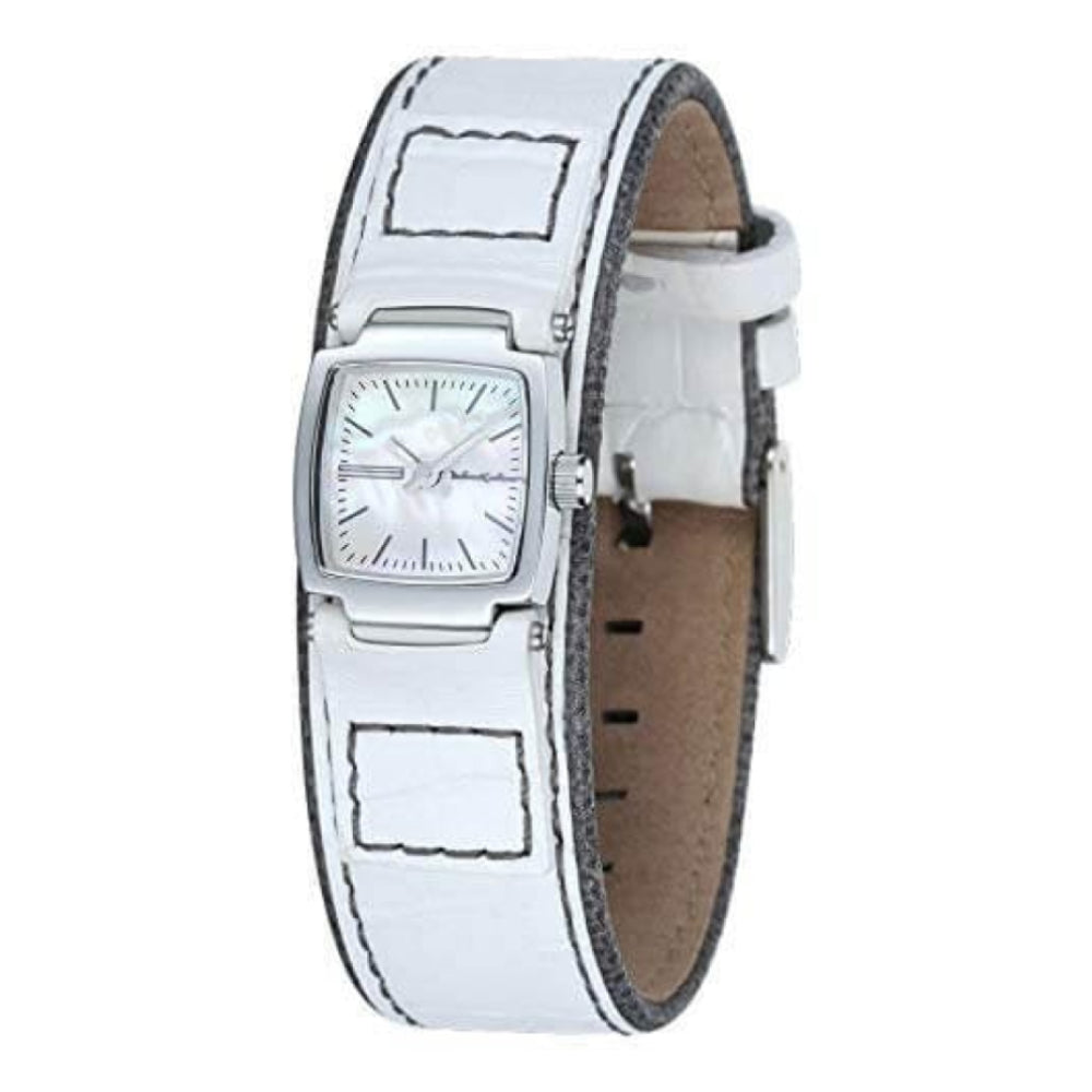 Stainless Steel White Dial & White Leather Strap Ladies Watch