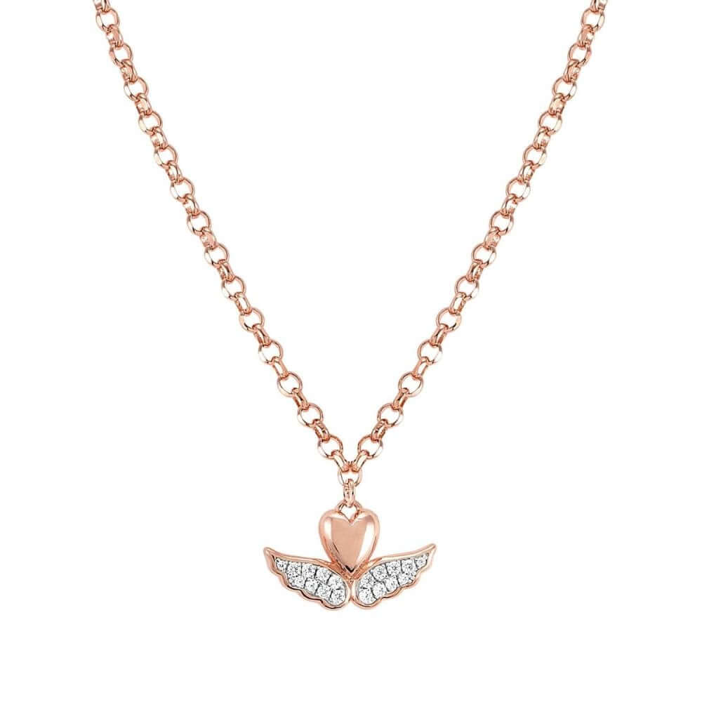 Sweetrock Romance Rose Gold Plated & CZ Winged Heart Pendant Necklace