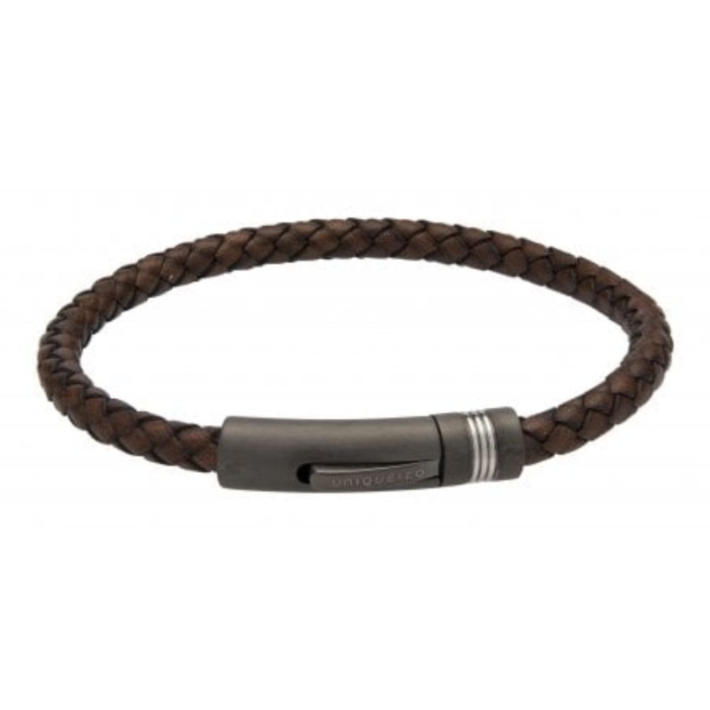 Anti.Brown Leather Bracelet-Steel Clasp With Gunmetal Ip Plating