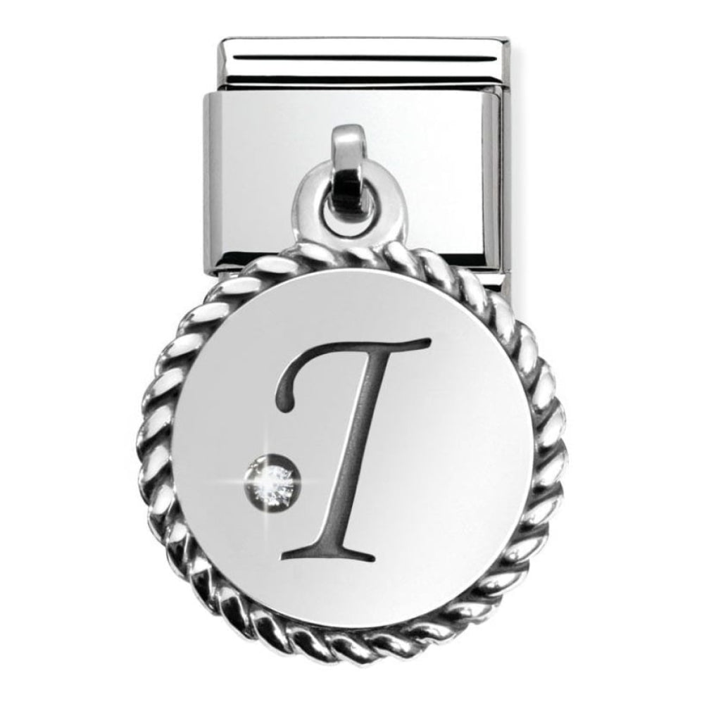 Classic Silver Hanging Letter I with CZ Stone