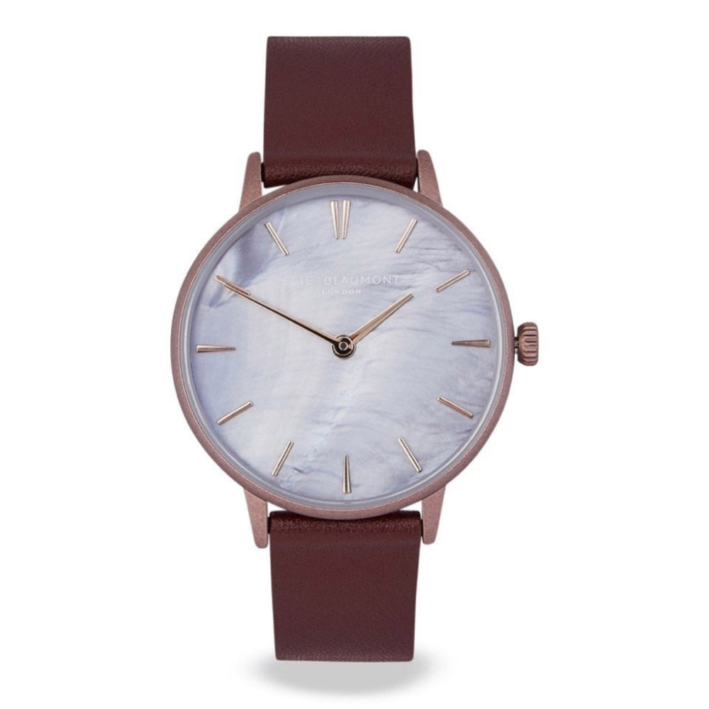 Soho Plum Leather Strap With Matt Metal Case & MOP Dial Ladies Watch