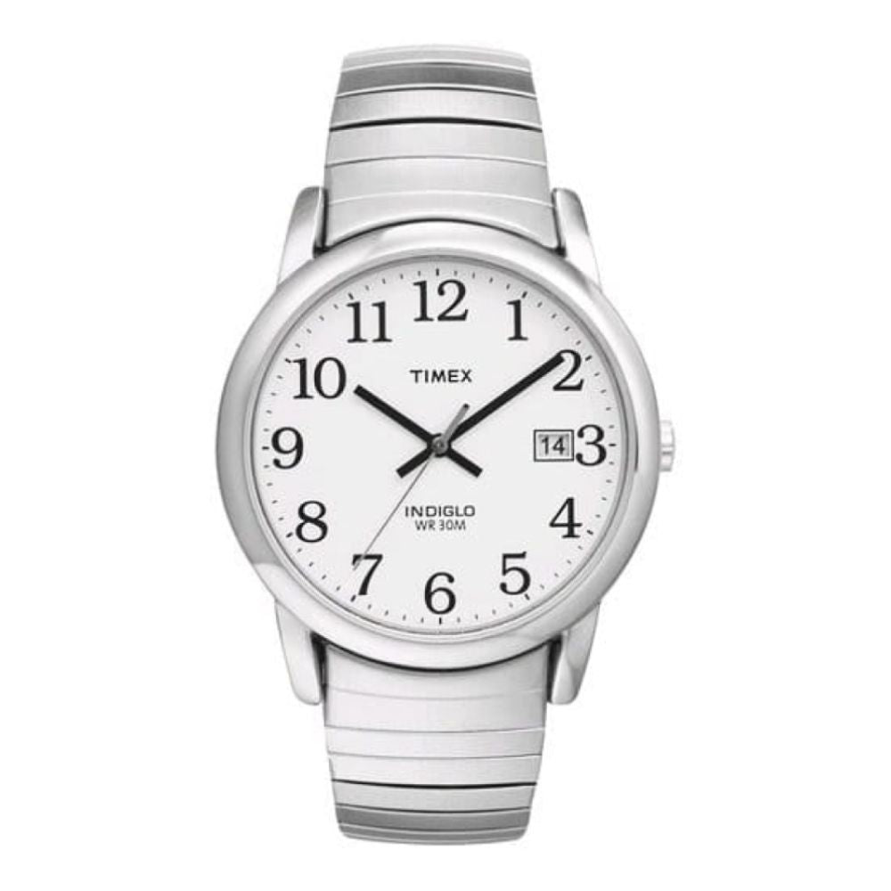 Gents Brushed Stainless Steel White Dial Indiglo Wristwatch
