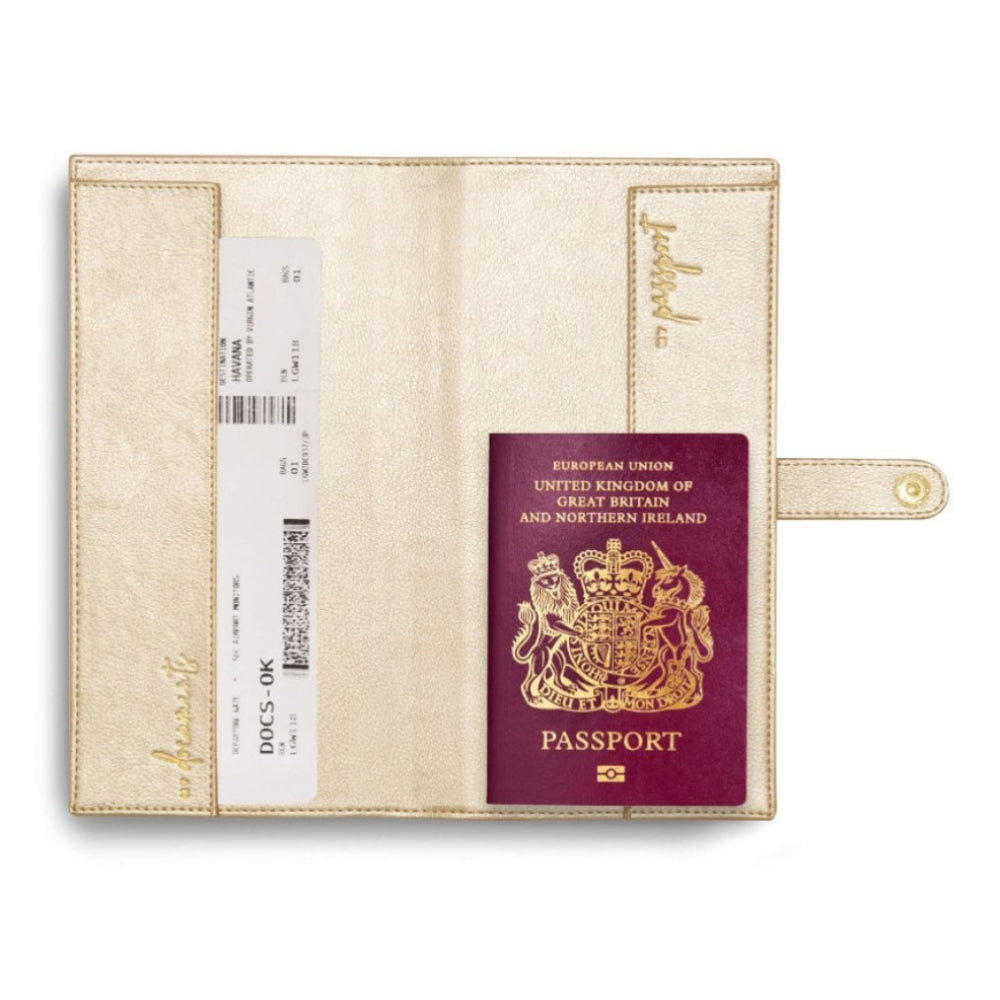 TRAVEL WALLET - LIVE LOVE ADVENTURE - Metallic Champagne - 23x12cm
