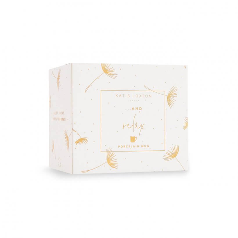 Boxed Porcelain Mug | And Relax | White And Gold