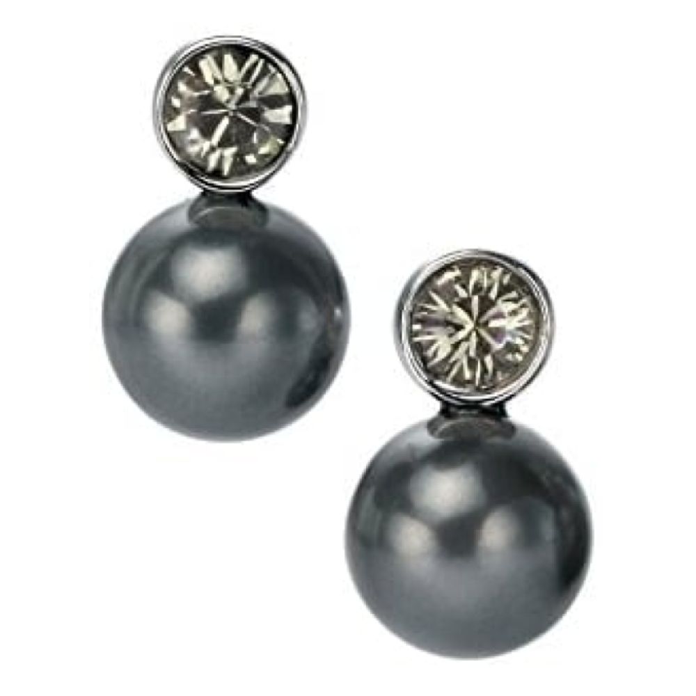 Ladies Sterling Silver Black Pearl Swarvoski Crystal Earrings