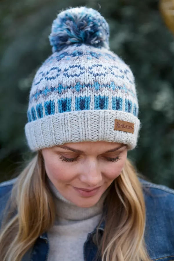 Loch Fyne Roll Back Bobble Beanie (Pure Merino) Blue