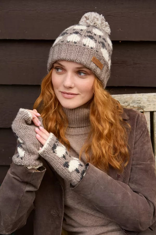 Merino Sheep Roll Back Bobble Beanie Mushroom