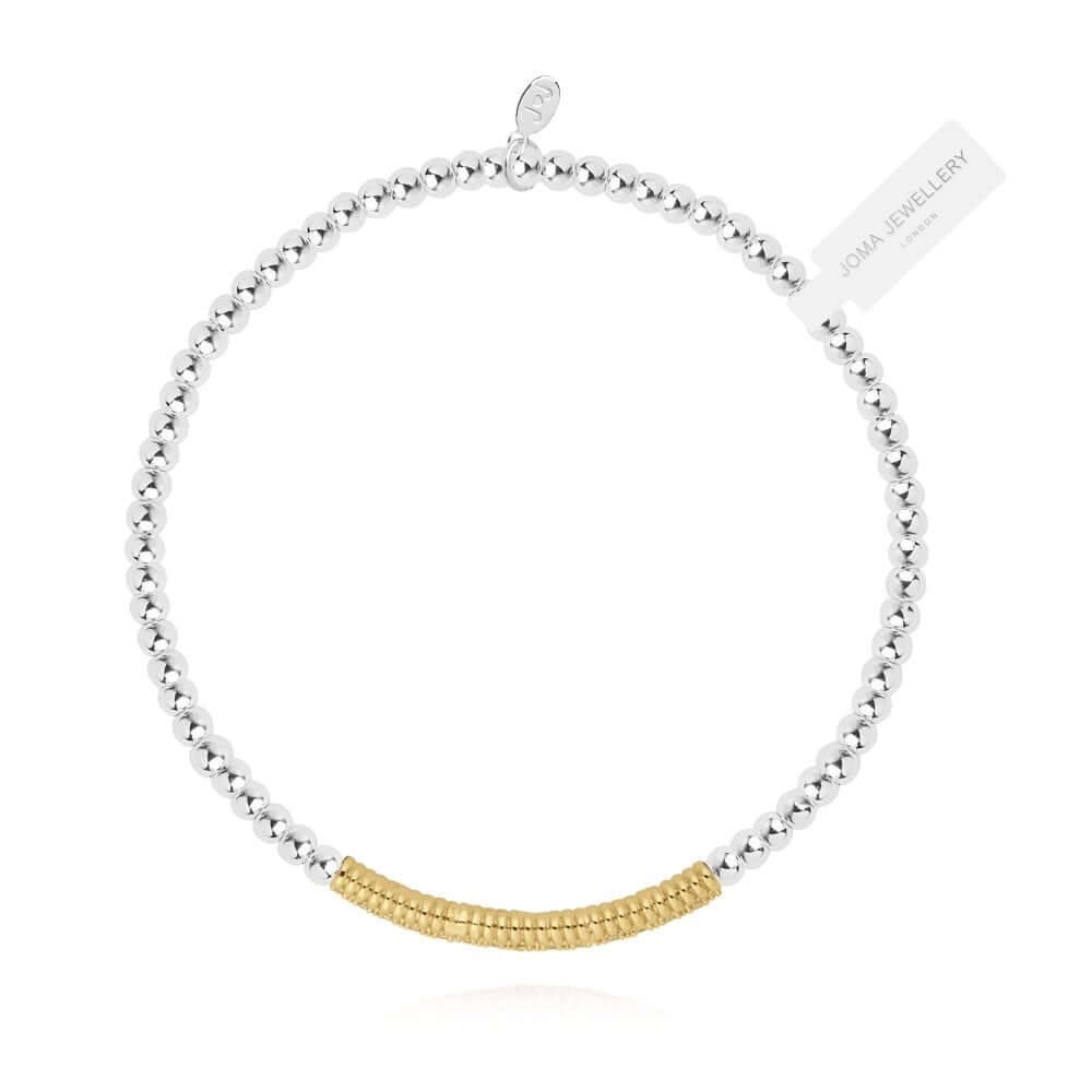 Halo Silver And Gold Pave Ball Stretch Bracelet