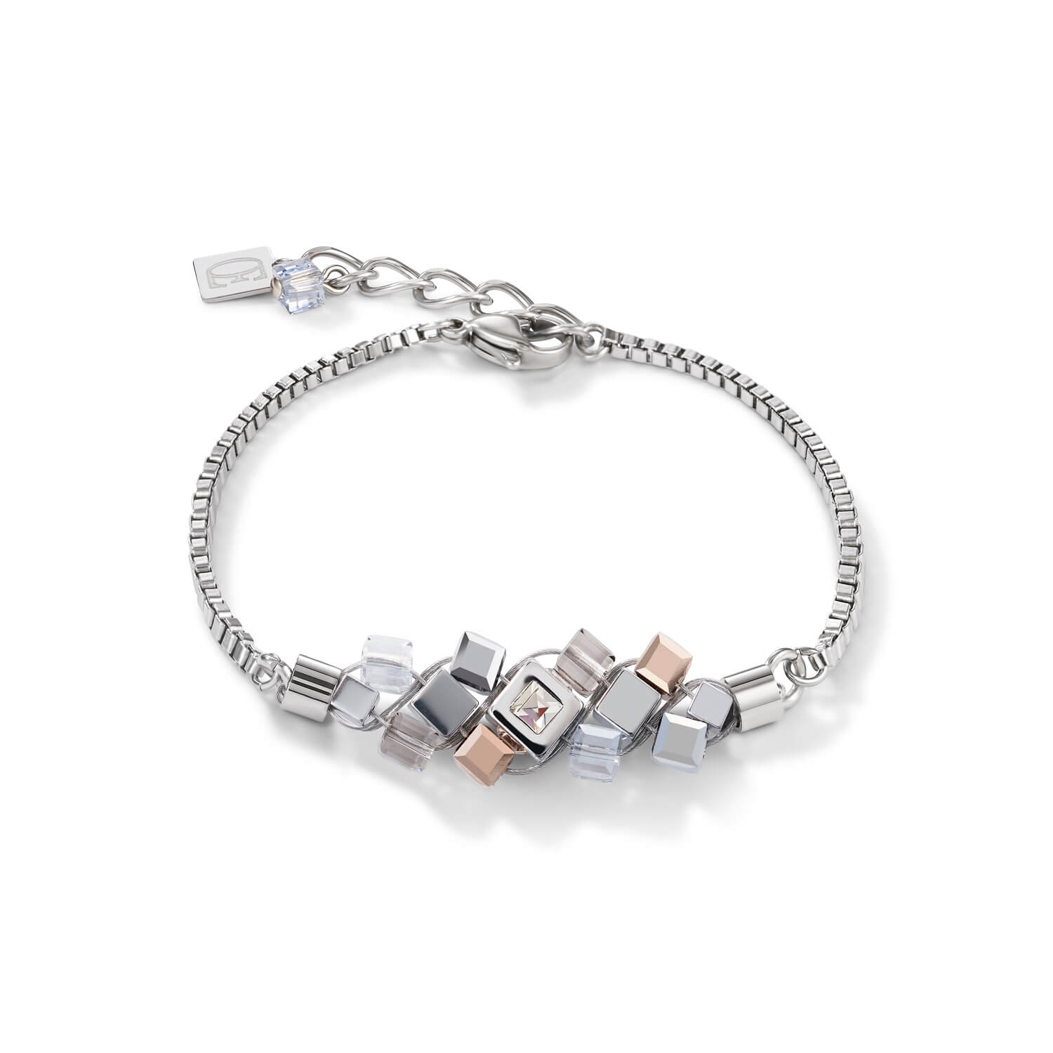 Cluster Silver-Rose Gold Geo Cube Bracelet