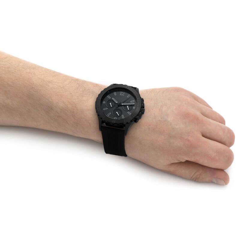 Sports Chronograph Black Dial Black Silicone Strap Gents Watch