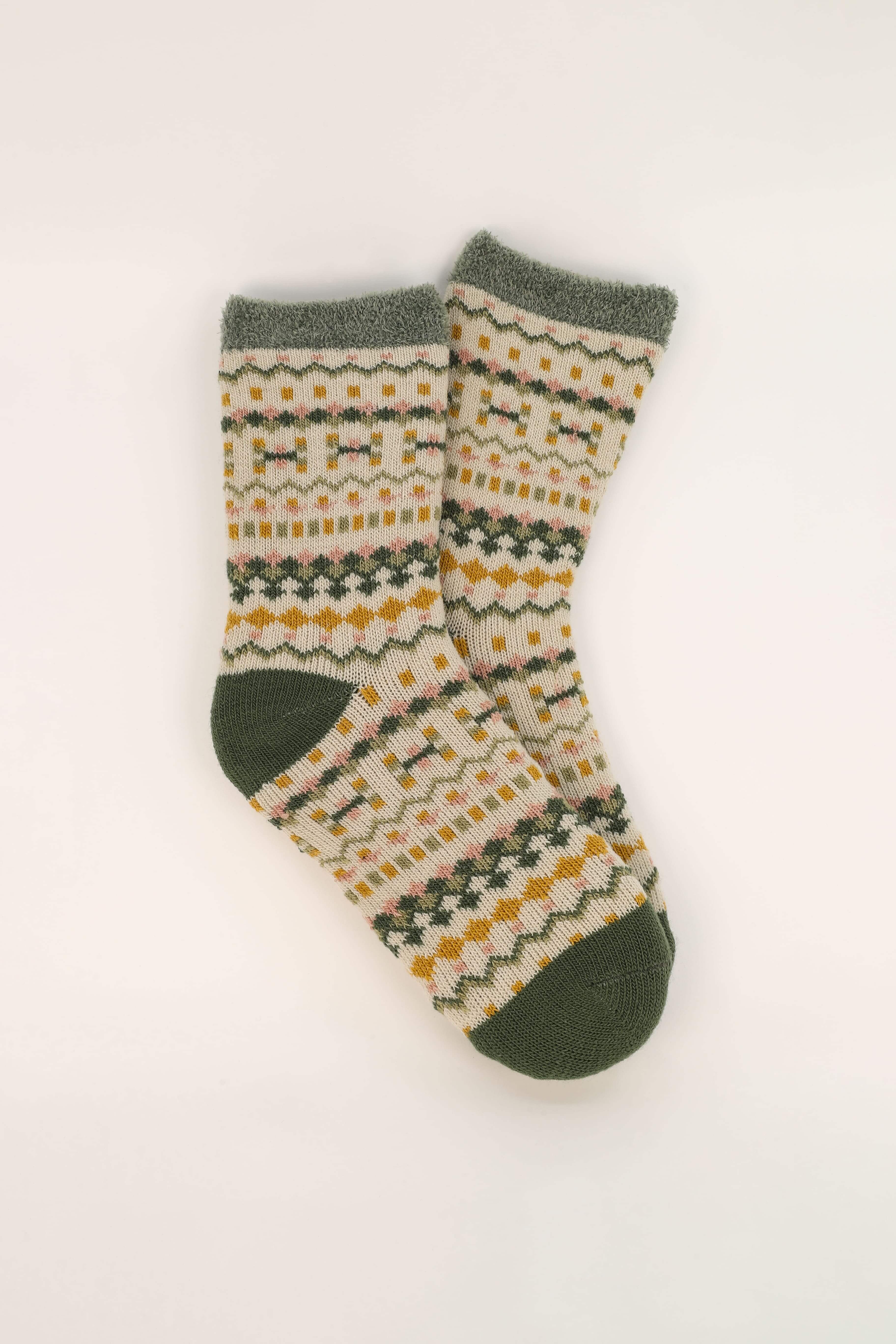 Cosy Fair Isle Pretty Pattern Ankle Socks- Sage
