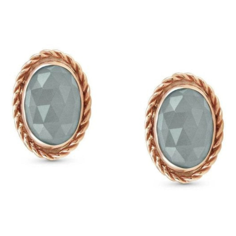 Rose Gold Plated With Milky Aquamarine Setting Oval Earrings