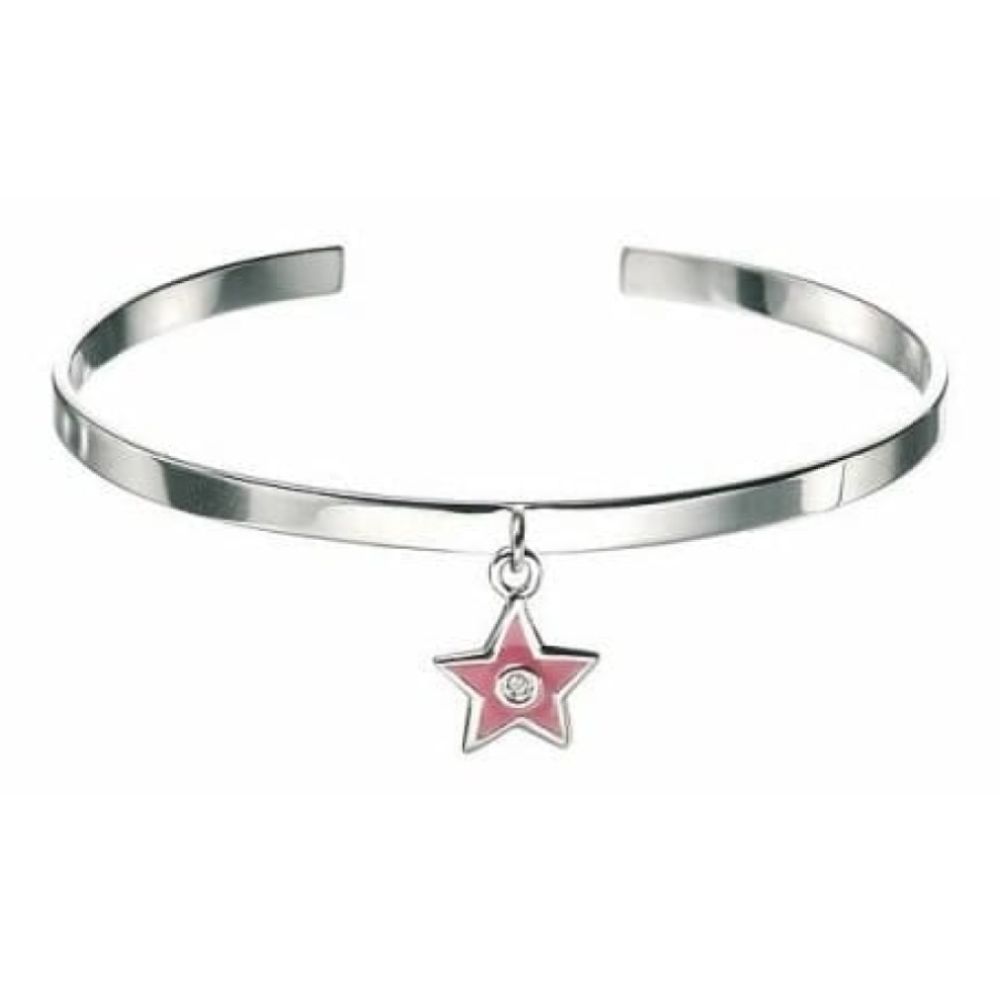 Girls Pink Star Silver Bangle
