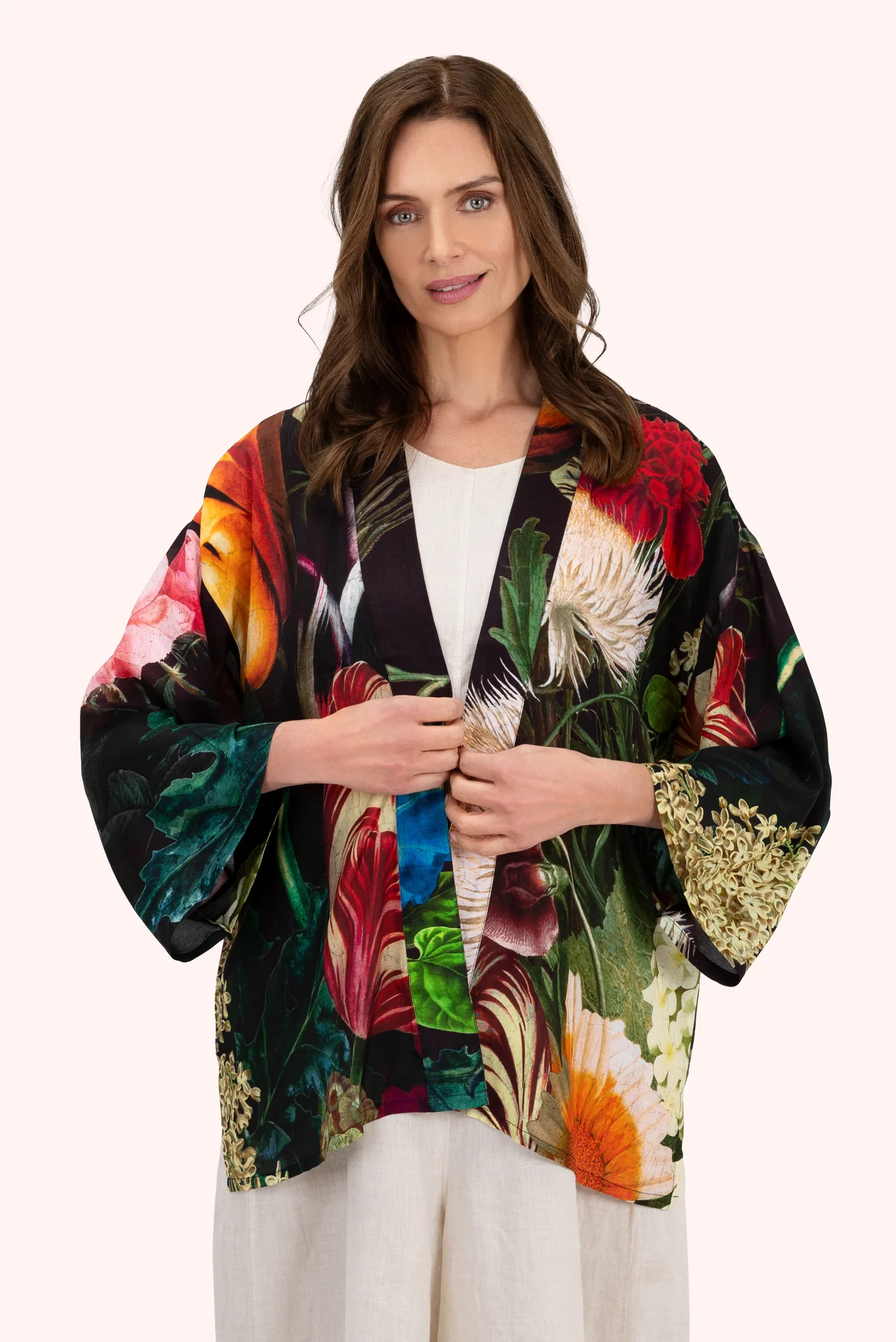 Mid-Length Kimono - Opulant florals - Chocolate